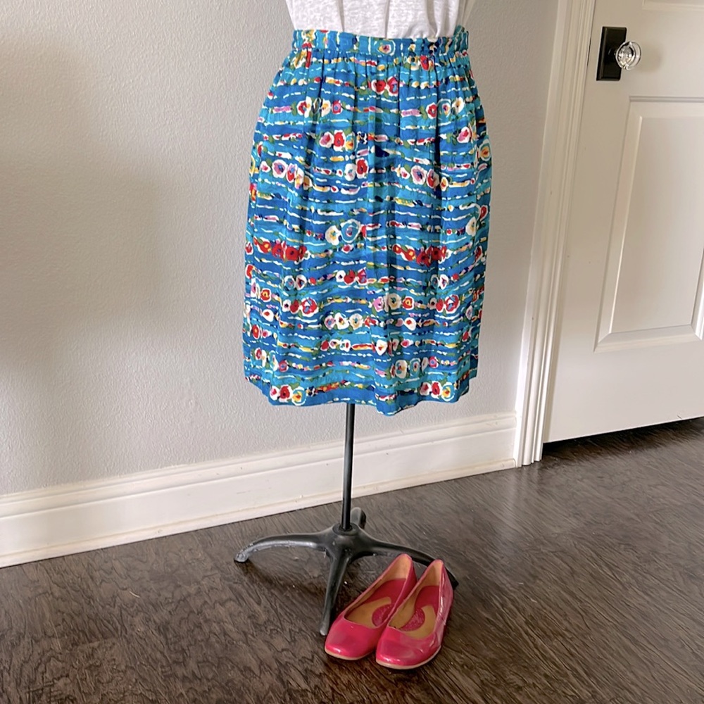 ANNE CRIMMINS UMI COLLECTIONS | 100% Silk Watercolor Print Skirt | 80s Gorg! | 6